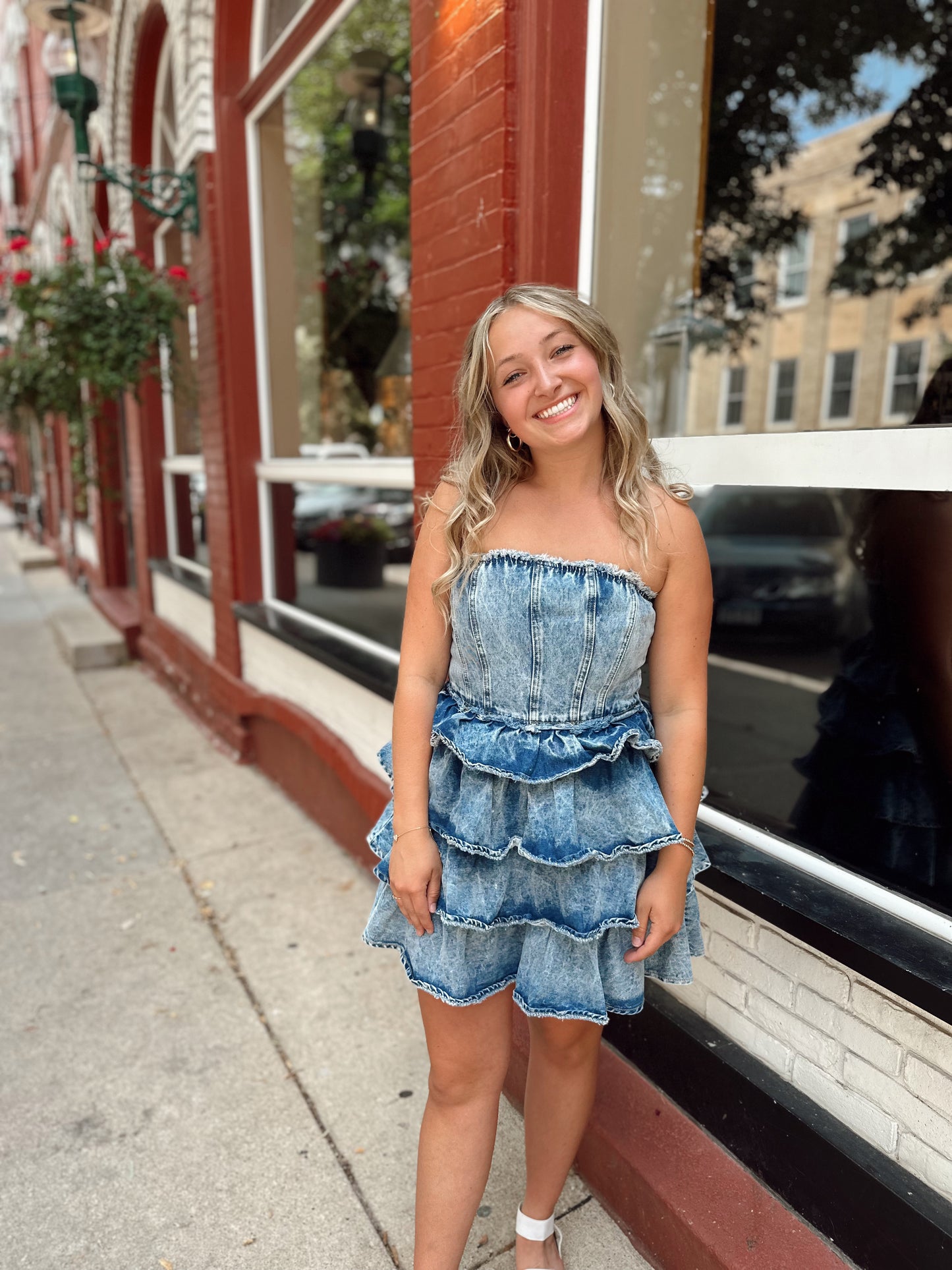 Night On the Town Ruffle Denim Dress